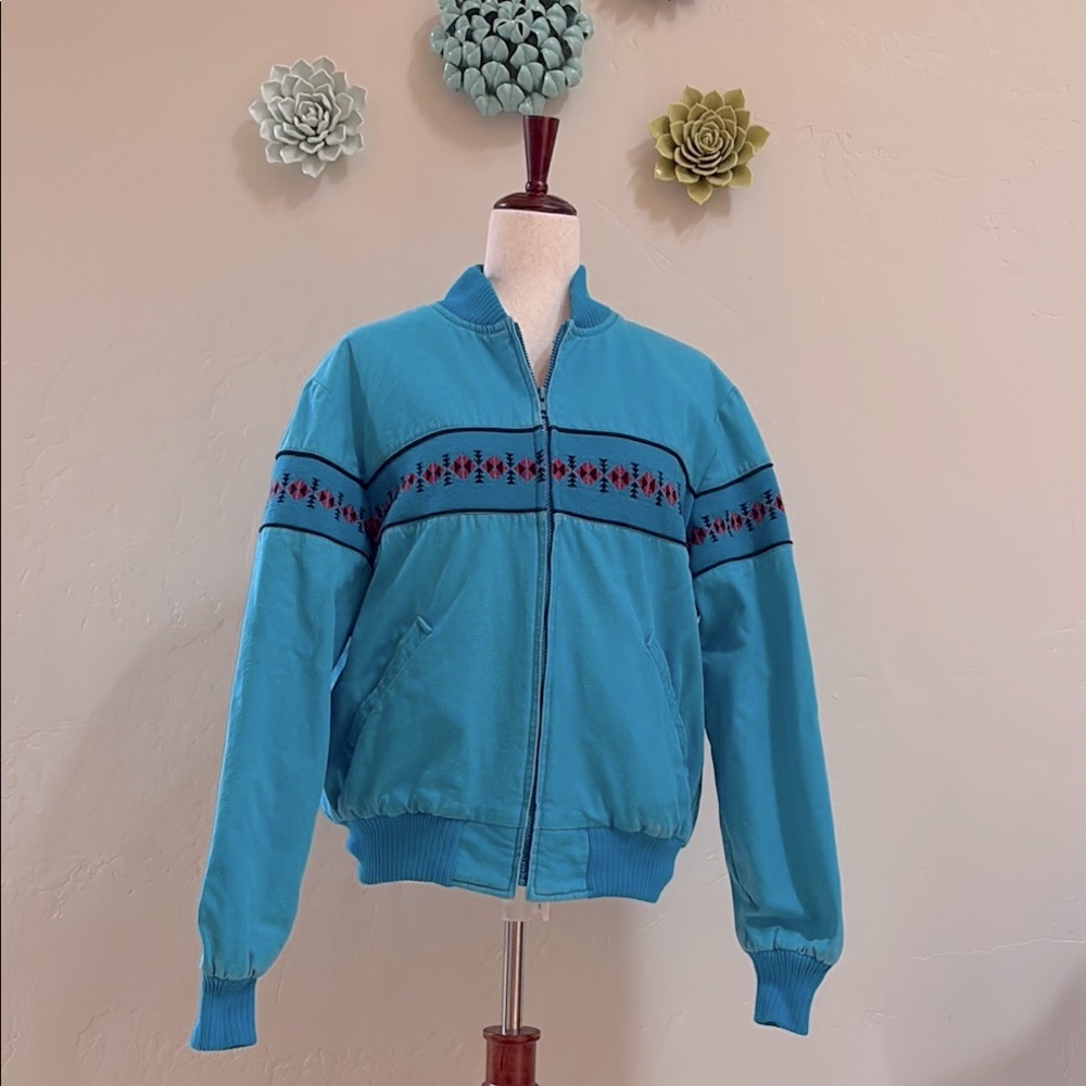 Vintage 80s 90s Wear of the West blanket lined canvas Aztec Chore Jacket M